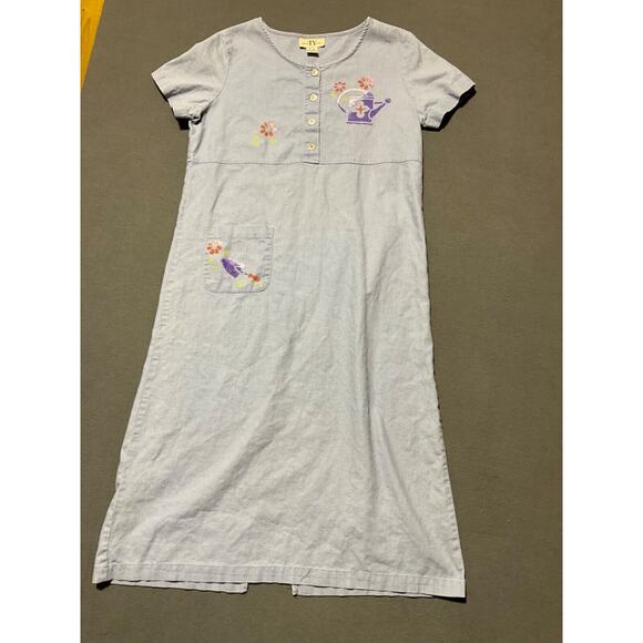 Original TY Wear Linen Blend Graphic Dress P-M Floral Y2K Gardening - Picture 1 of 8